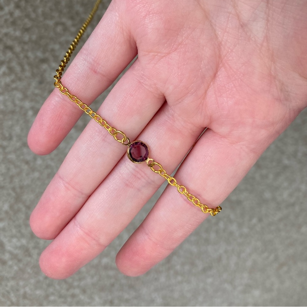 Gold Tone Purple Crystal Necklace